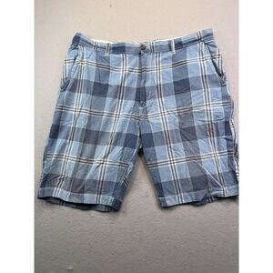 Gap Shorts Plaid Flat Front Cotton Bermuda 10" Long Chino Mens 38 Mixed Blue